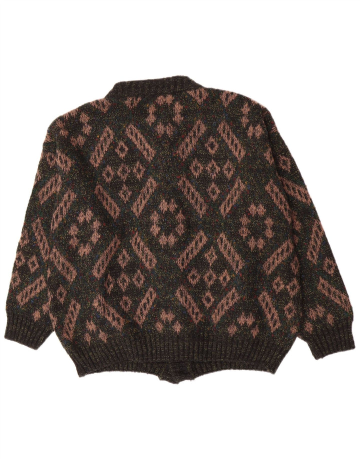 Pulover Cardigan Vintage pentru bărbați Lână geometrică verde mare