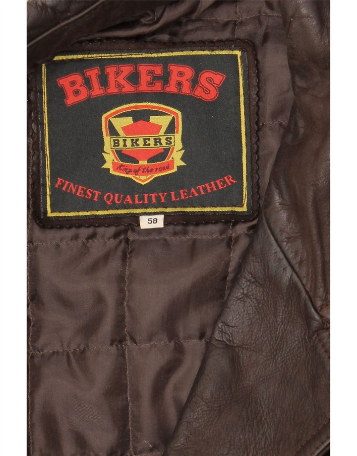 BIKERS Jachetă din piele cu 4 nasturi pentru bărbați IT 58 4XL din piele maro