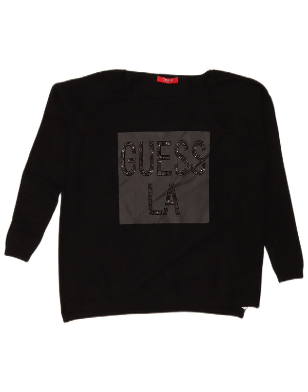 Pulover Guess pentru femei cu grafic supradimensionat cu gât de barcă, UK 10, mic, negru