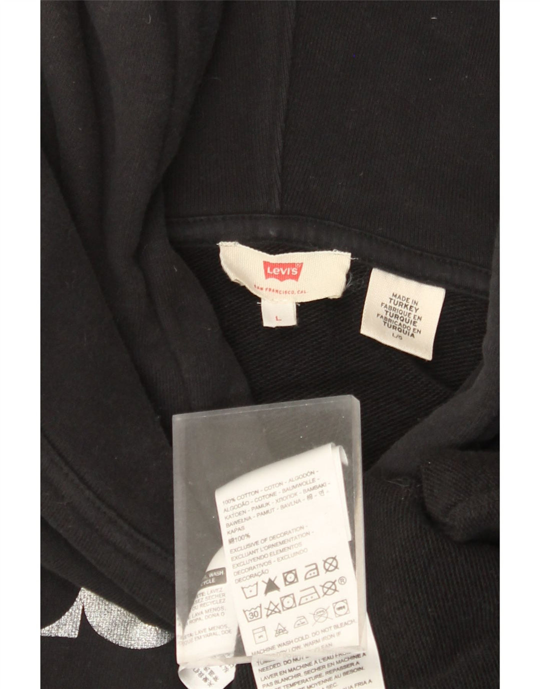 Pulover cu glugă supradimensionat cu grafic pentru femei LEVI'S UK 16, mare, negru, bumbac