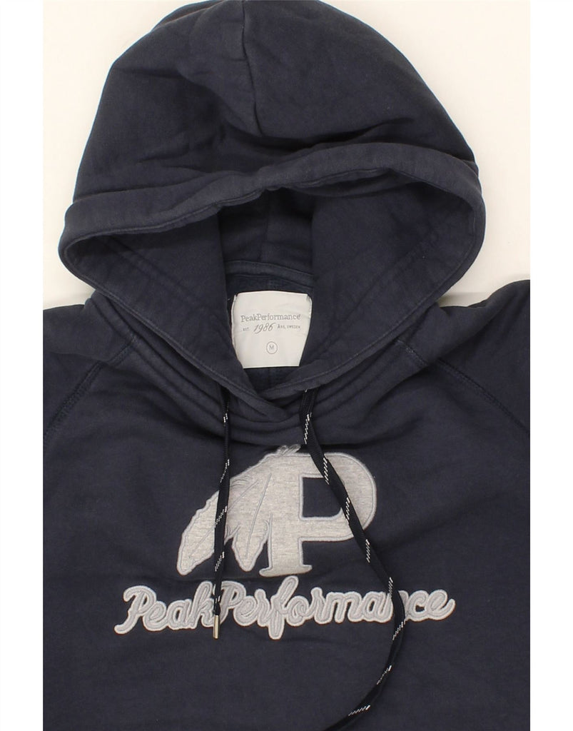 PEAK PERFORMANCE Womens Graphic Hoodie Jumper UK 14 Medium Navy Blue Vintage Peak Performance and Second-Hand Peak Performance from Messina Hembry 