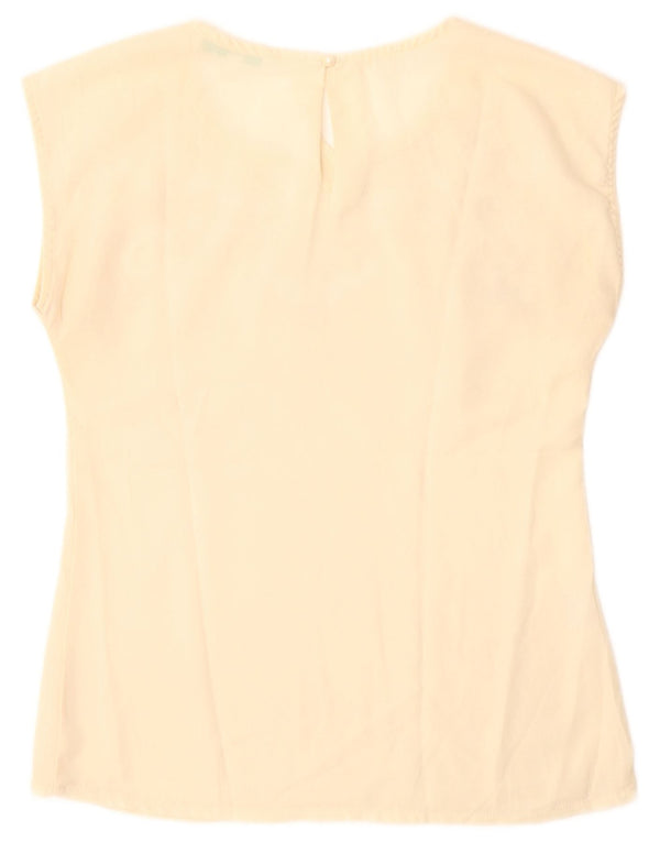 Bluză Vintage pentru femei UK 12 Medium Bej Poliester Floral