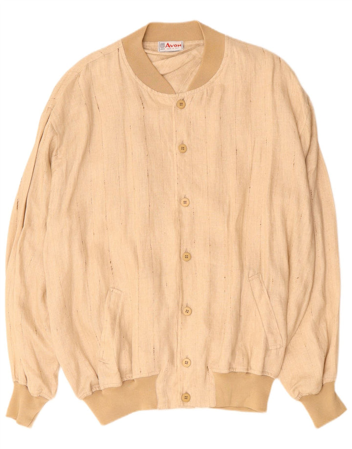 VINTAGE Bomber Jacket pentru bărbați UK 42 XL Bej Pinstripe Linen