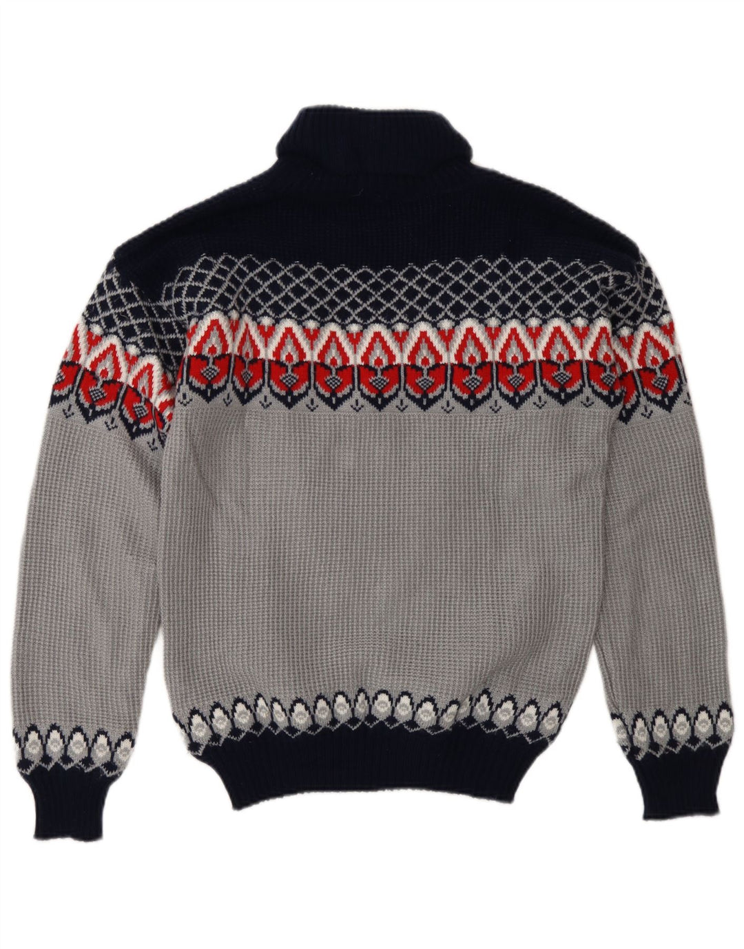 Pulover vintage pentru bărbați cu gât rulat, albastru mediu, acrilic Fair Isle