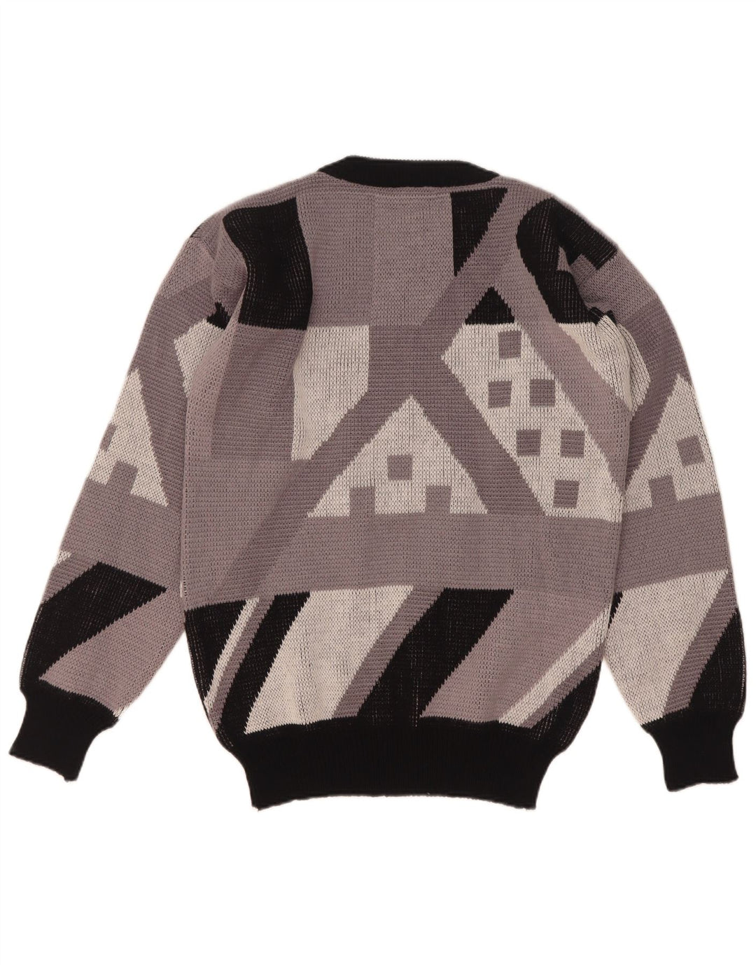 Pulover vintage pentru bărbați cu gât roșu IT 48 Medium Gri Geometric Acrilic