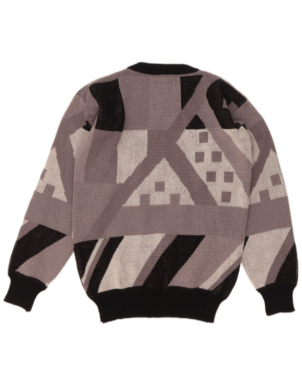 Pulover vintage pentru bărbați cu gât roșu IT 48 Medium Gri Geometric Acrilic
