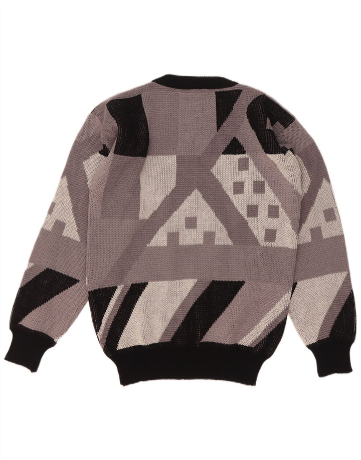 Pulover vintage pentru bărbați cu gât roșu IT 48 Medium Gri Geometric Acrilic