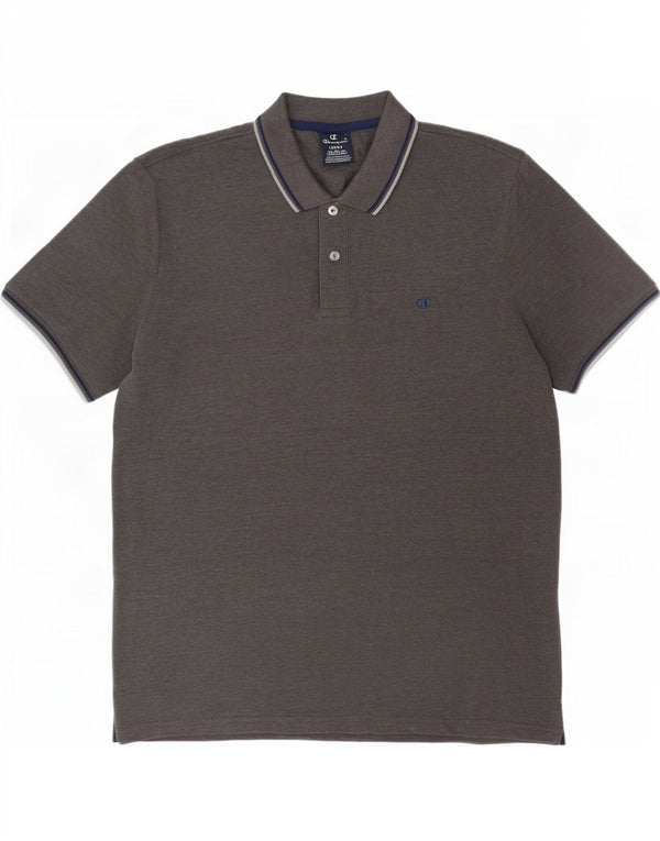 Tricou polo Champion pentru bărbați, bumbac cu dungi gri mare