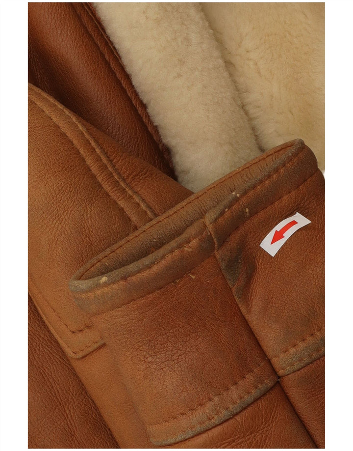 Jachetă vintage pentru bărbați din shearling UK 40 mare, maro, din shearling