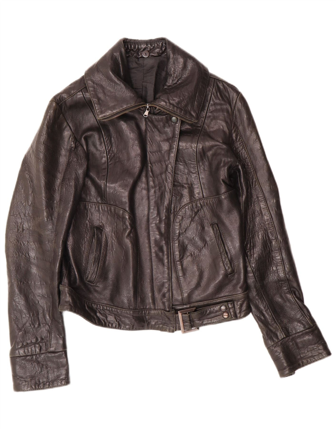 Geacă de piele vintage pentru femei IT 44 Medium Black Leather Biker