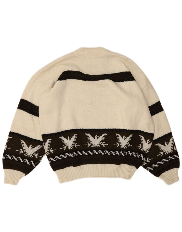 Pulover vintage pentru bărbați cu gât țestoasă, mare, alb, Fair Isle