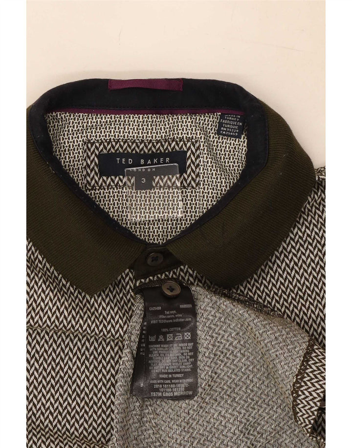 Tricou polo pentru bărbați Ted Baker Mărimea 3 Mediu Kaki Bumbac Geometric