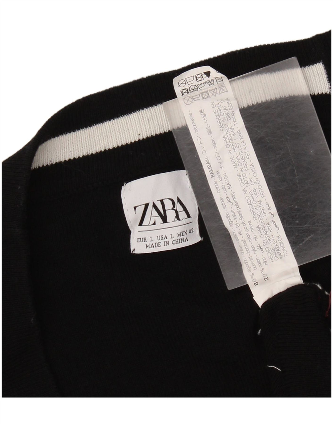 Pulover cardigan cu paragate pentru femei Zara EU 42 mare, negru, bumbac color bloc