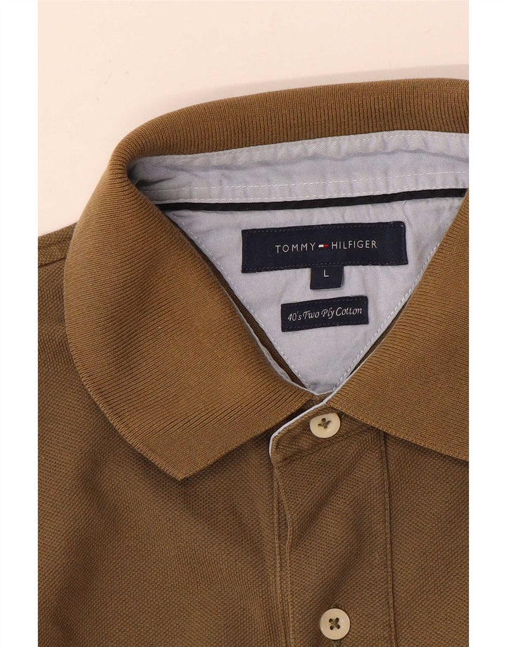 Tricou polo Tommy Hilfiger pentru bărbați, bumbac maro mare