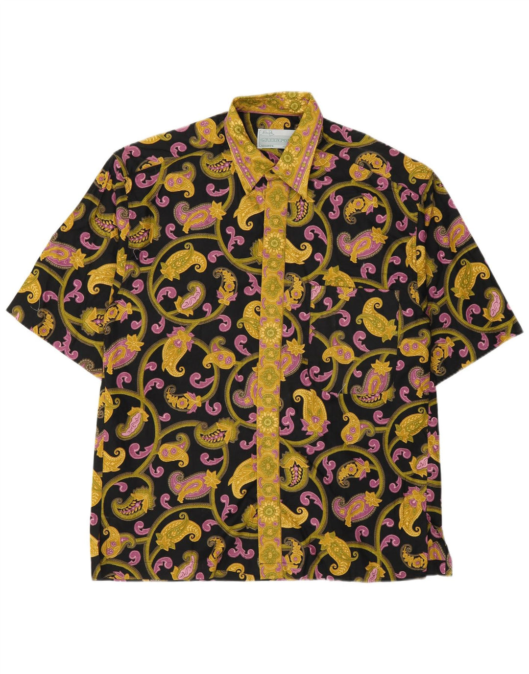 Cămașă Vintage pentru bărbați cu mânecă scurtă, bumbac Paisley, negru mediu