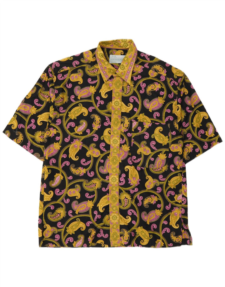 Cămașă Vintage pentru bărbați cu mânecă scurtă, bumbac Paisley, negru mediu