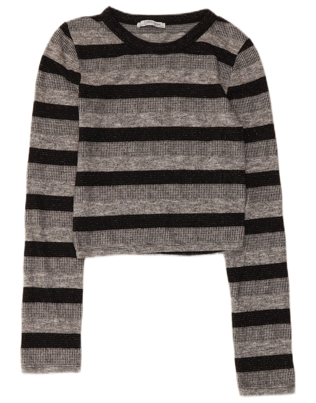 Top Crop Top Trafaluc pentru femei Zara cu mânecă lungă UK 8, poliester cu dungi mici, gri