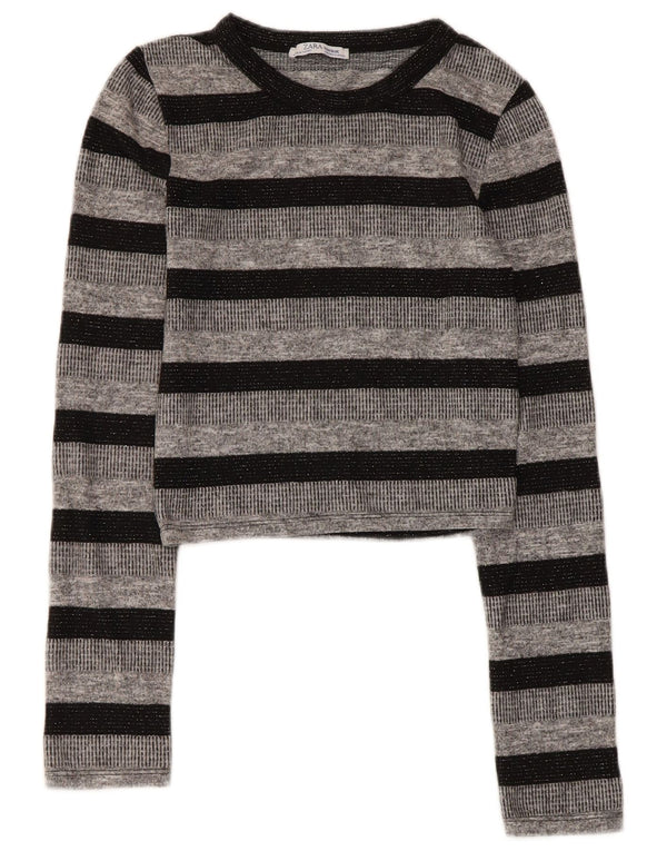 Top Crop Top Trafaluc pentru femei Zara cu mânecă lungă UK 8, poliester cu dungi mici, gri