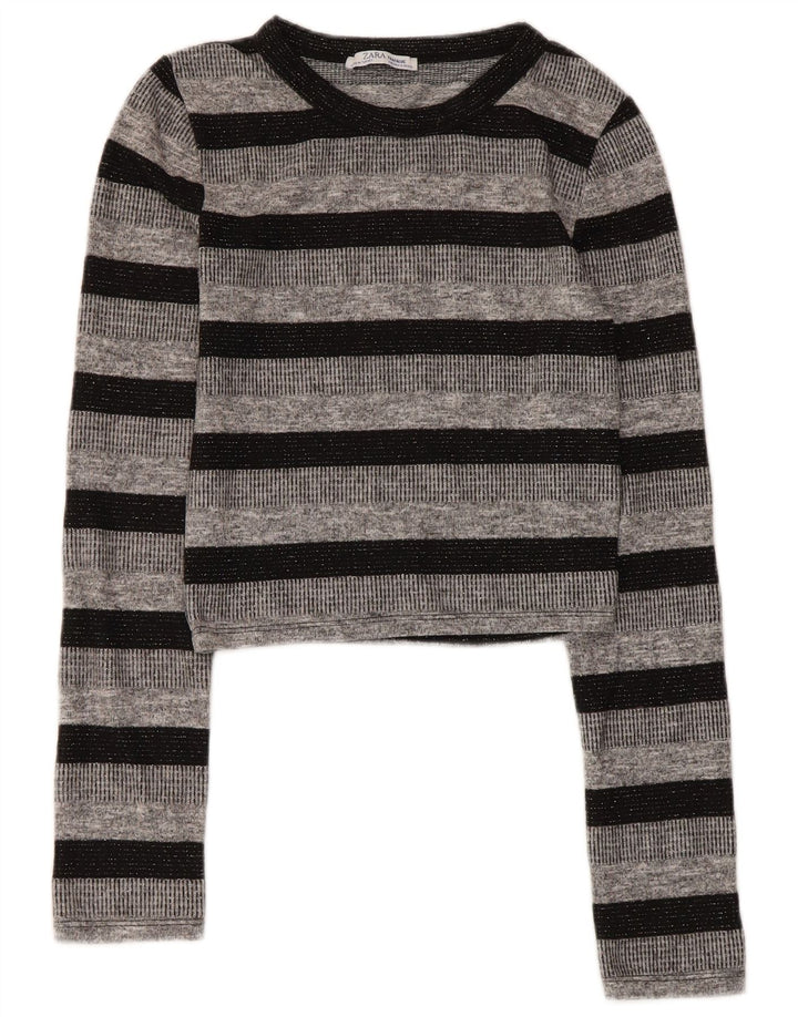 Top Crop Top Trafaluc pentru femei Zara cu mânecă lungă UK 8, poliester cu dungi mici, gri