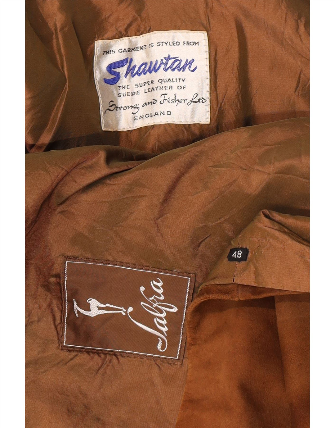 STRONG & FISHER LTD Pardesiu vintage din piele intoarsa pentru femei UK 18 XL Maro Clasic