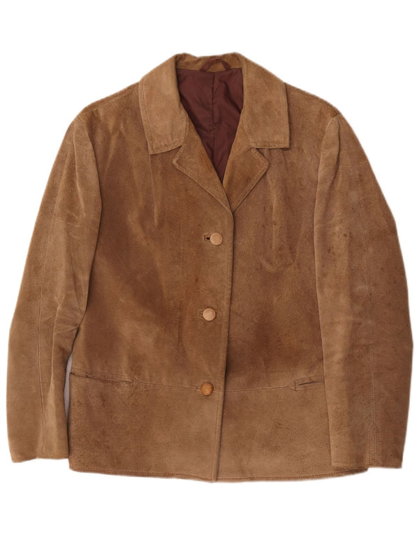 Blazer Vintage pentru femei cu 3 nasturi din piele intoarsa, UK 16, mare, bej