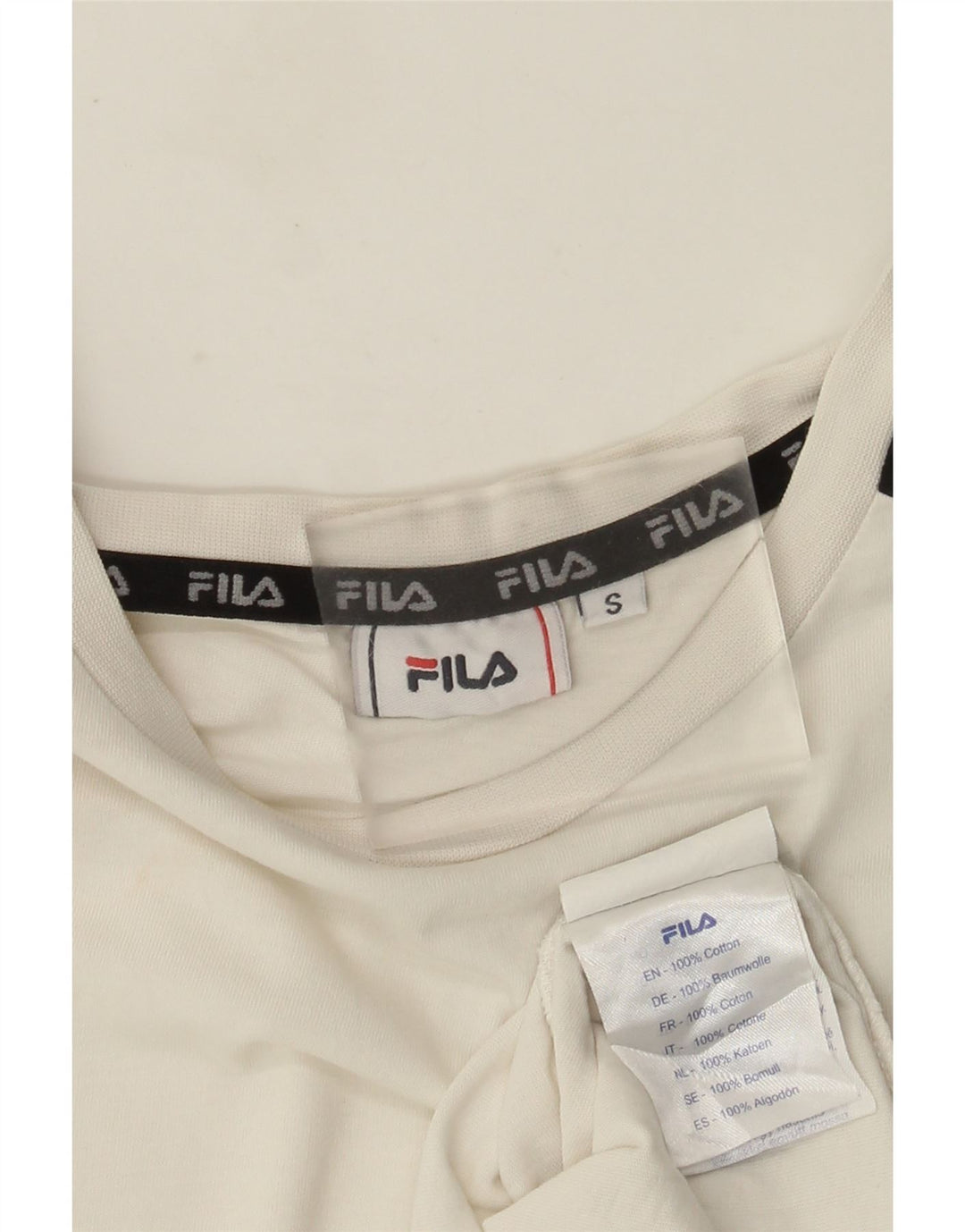 Tricou grafic Fila pentru bărbați Top mic, alb, din bumbac color bloc