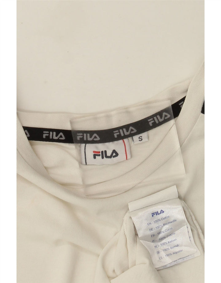 Tricou grafic Fila pentru bărbați Top mic, alb, din bumbac color bloc