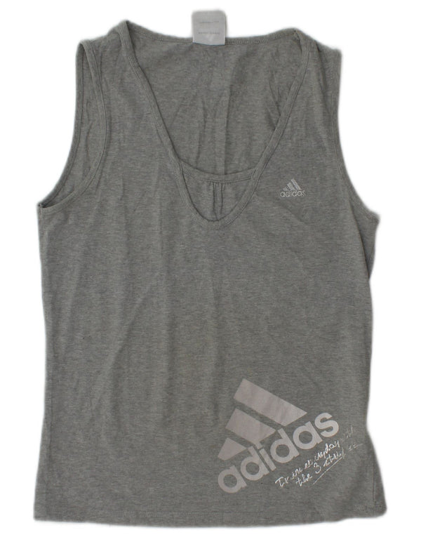 ADIDAS Womens Graphic Vest Top UK 12 Medium Grey Cotton