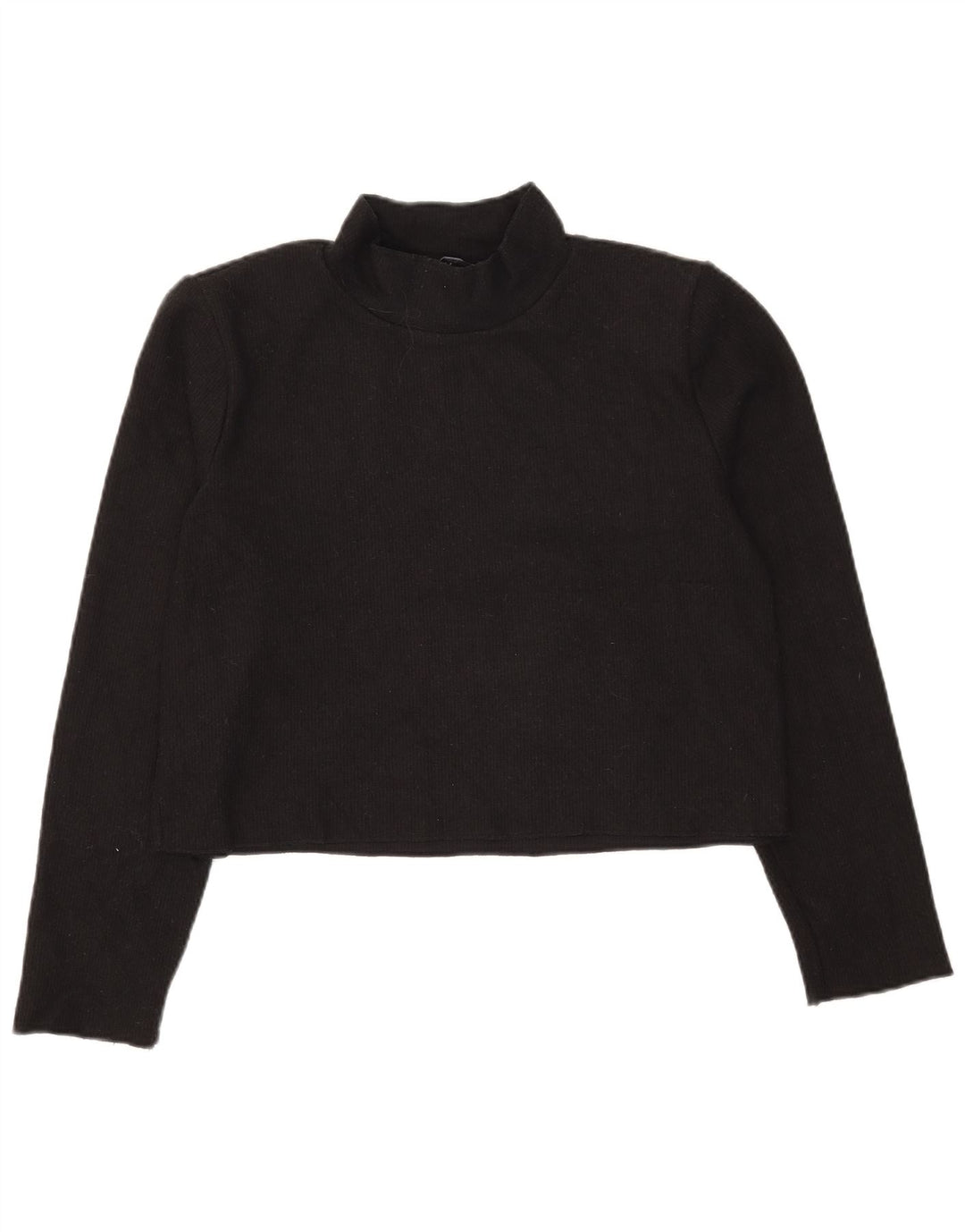 Crop Top pentru femei Zara cu mânecă lungă UK 14 Poliester mediu negru