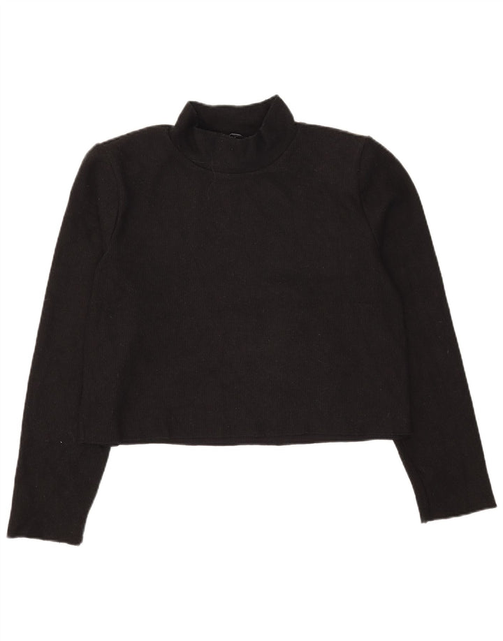 Crop Top pentru femei Zara cu mânecă lungă UK 14 Poliester mediu negru