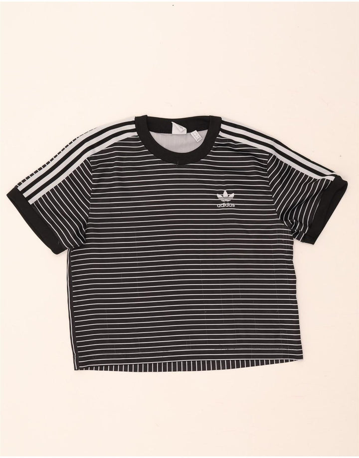 Tricou ADIDAS Crop Oversized pentru femei UK 8 Small Black Pinstripe