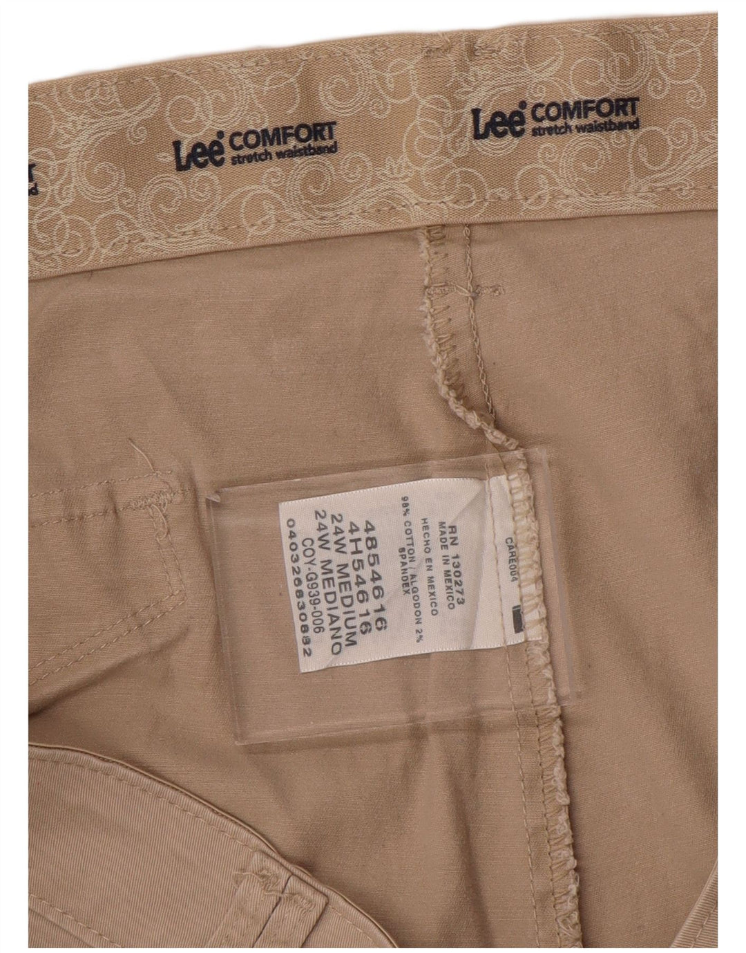 Pantaloni casual pentru femei Lee Comfort Fit US 24 4XL W48 L30 Bej Bumbac