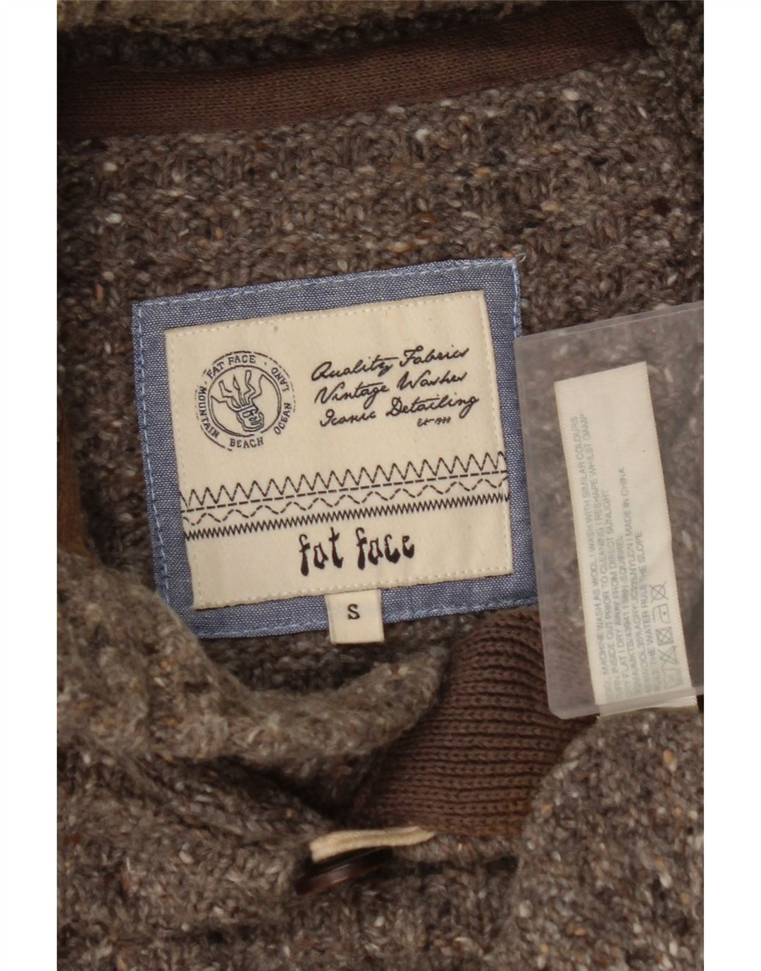 FAT FACE Pulover pentru bărbați, cu gât, cu nasturi, din lână cu pete mici, gri