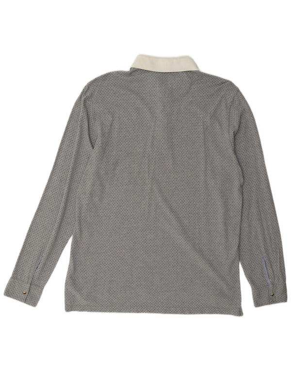 Massimo Dutti Mens Long Sleeve Casual Fit Polo Shirt XL Grey Spotted Cotton