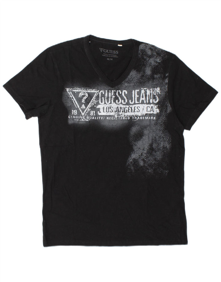 Tricou grafic Guess pentru bărbați Top mediu din bumbac negru