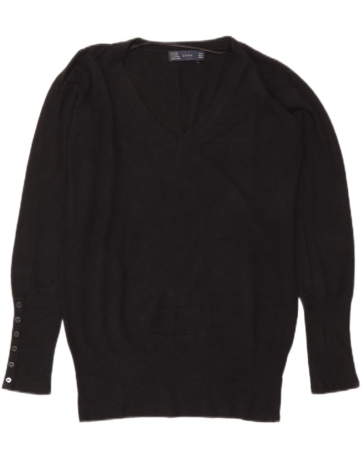 Pulover cu decolteu în V Zara pentru femei UK 14, raion mediu negru