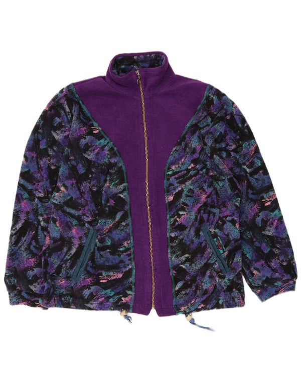 Vintage Womens Fleece Jacket UK 14 Large Purple Colourblock