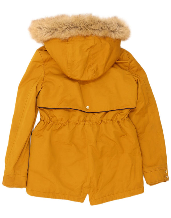 Zara Womens Hooded Sherpa Parka Jacket UK 6 XS Yellow Polyester