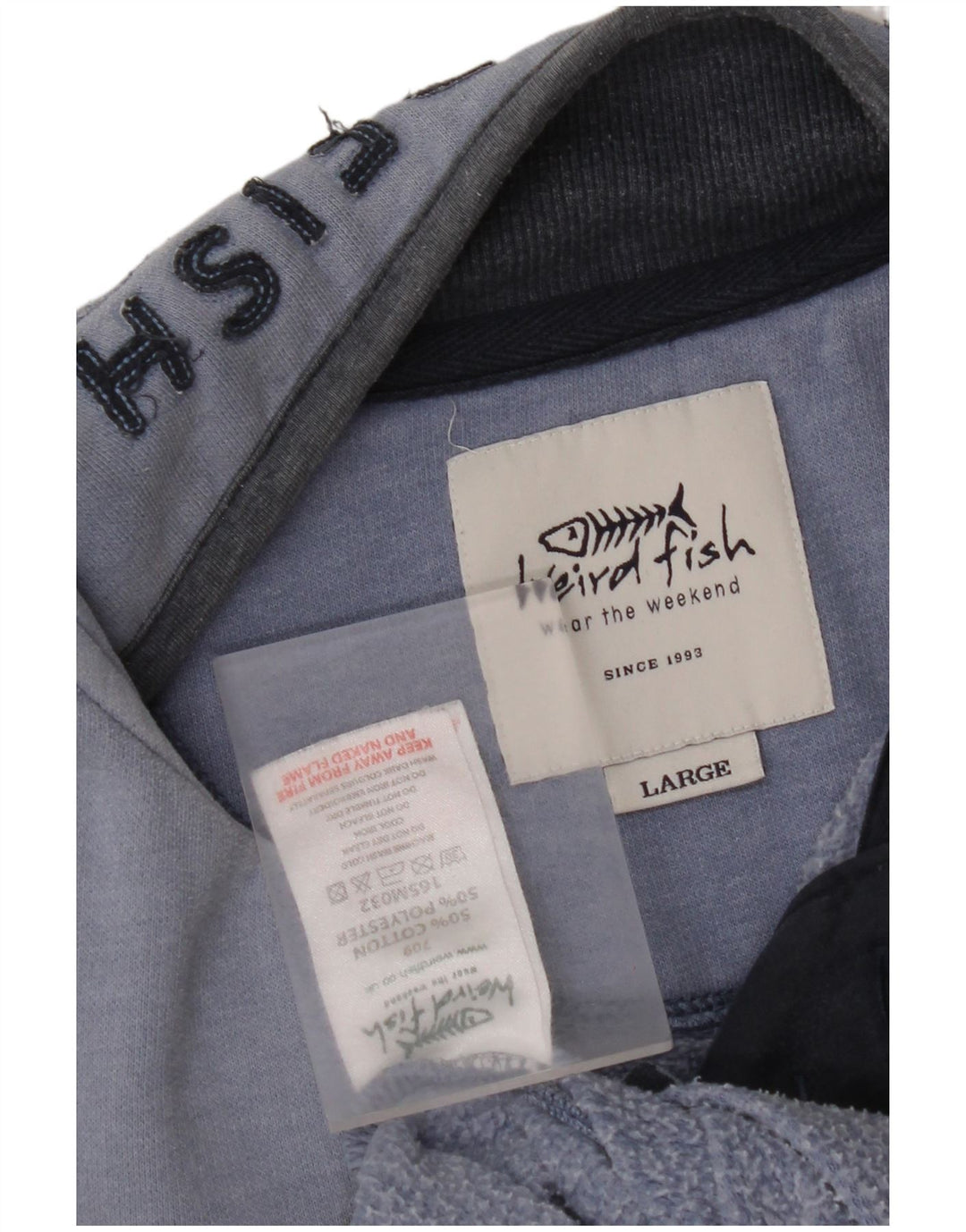 WEIRD FISH Hanorac pentru bărbați cu fermoar și gât Pulover mare, albastru, bumbac