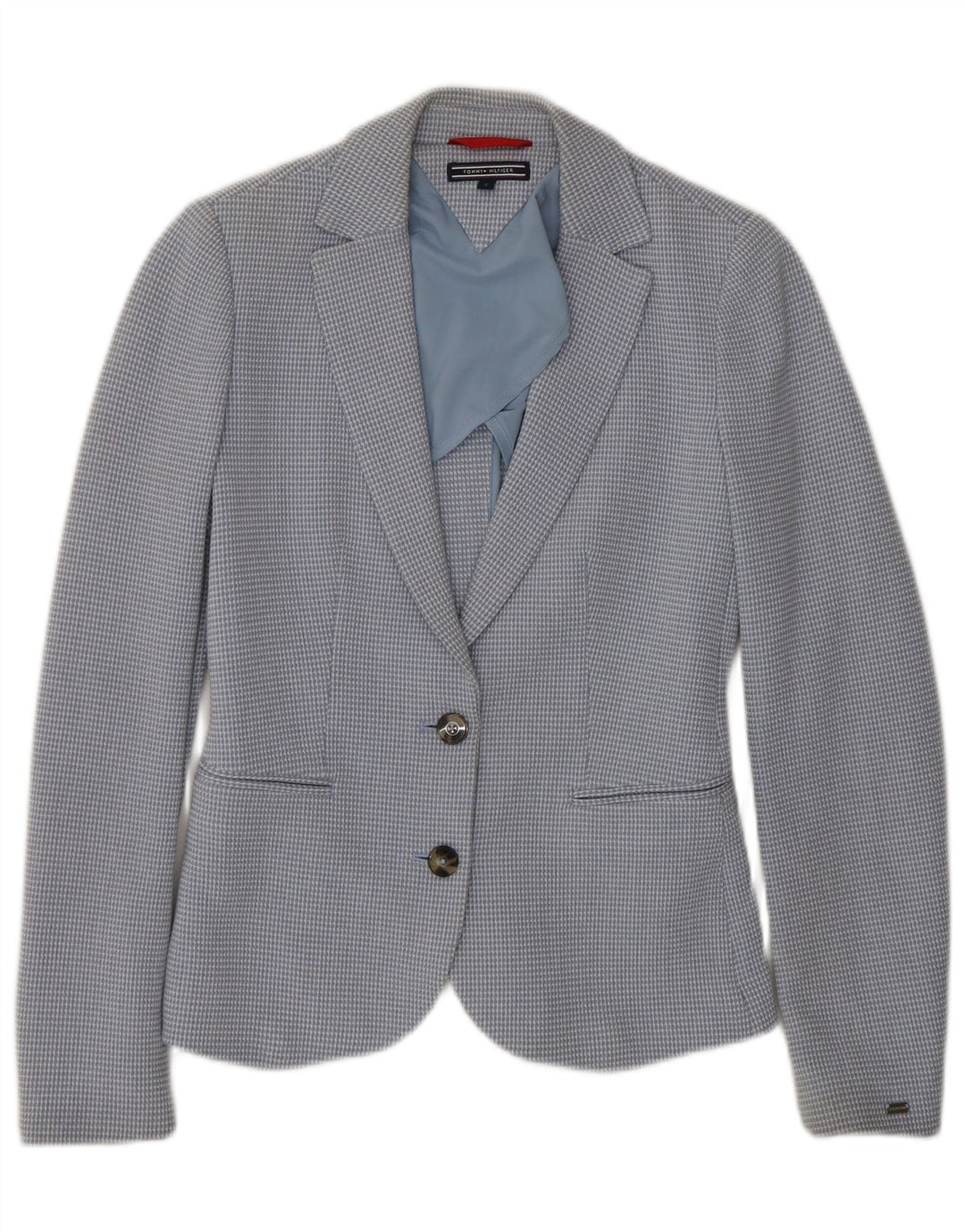 TOMMY HILFIGER Sacou blazer pentru femei cu 2 nasturi US 2 XS Bumbac cu check albastru