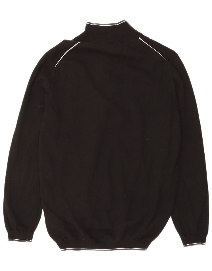 Pulover pentru bărbați Hugo Boss, cu fermoar și gât, bumbac negru 2XL