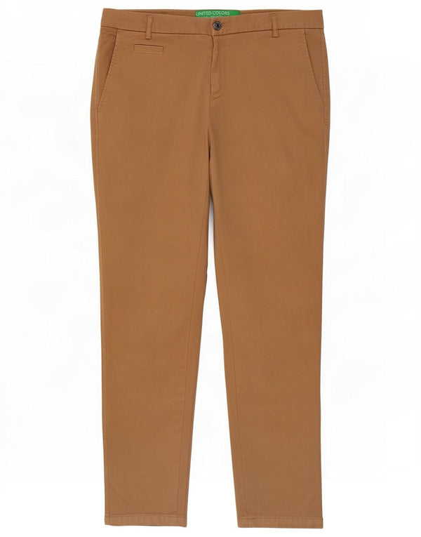 Benetton Pantaloni chino subțiri pentru femei UK 12 Medium W32 L28 Maro Bumbac