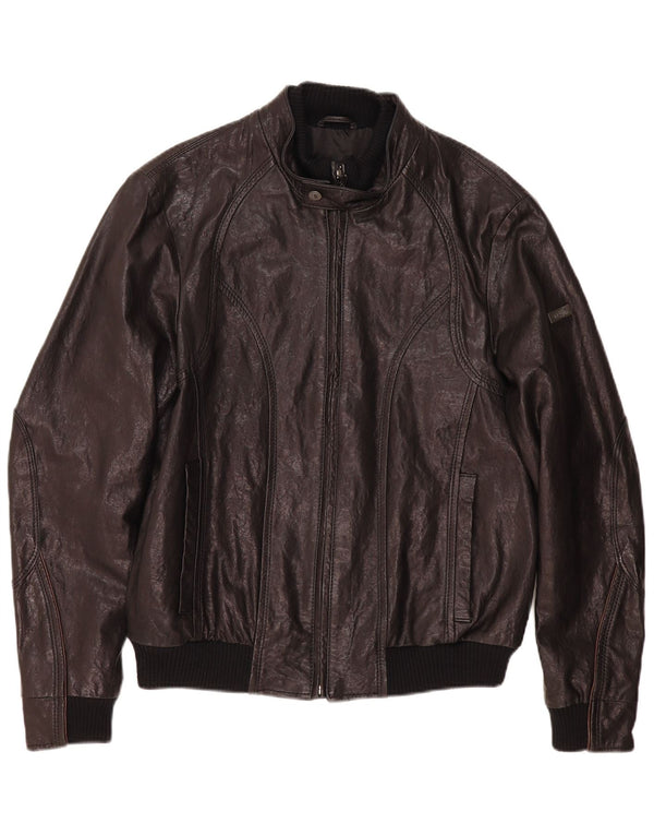 Jachetă din piele pentru bărbați Trussardi IT 52 XL din piele neagră