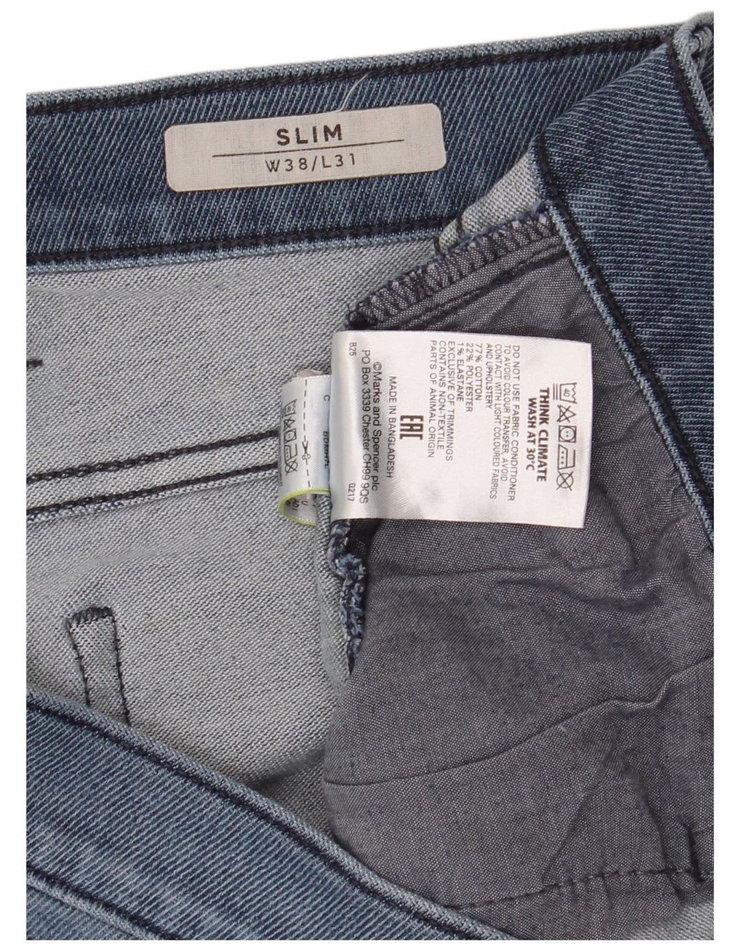 Blugi slim pentru bărbați Marks & Spencer W38 L31 Bumbac albastru
