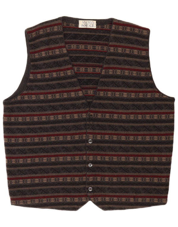 Vestă vintage pentru bărbați din lână virgină, gri mediu, din Fair Isle
