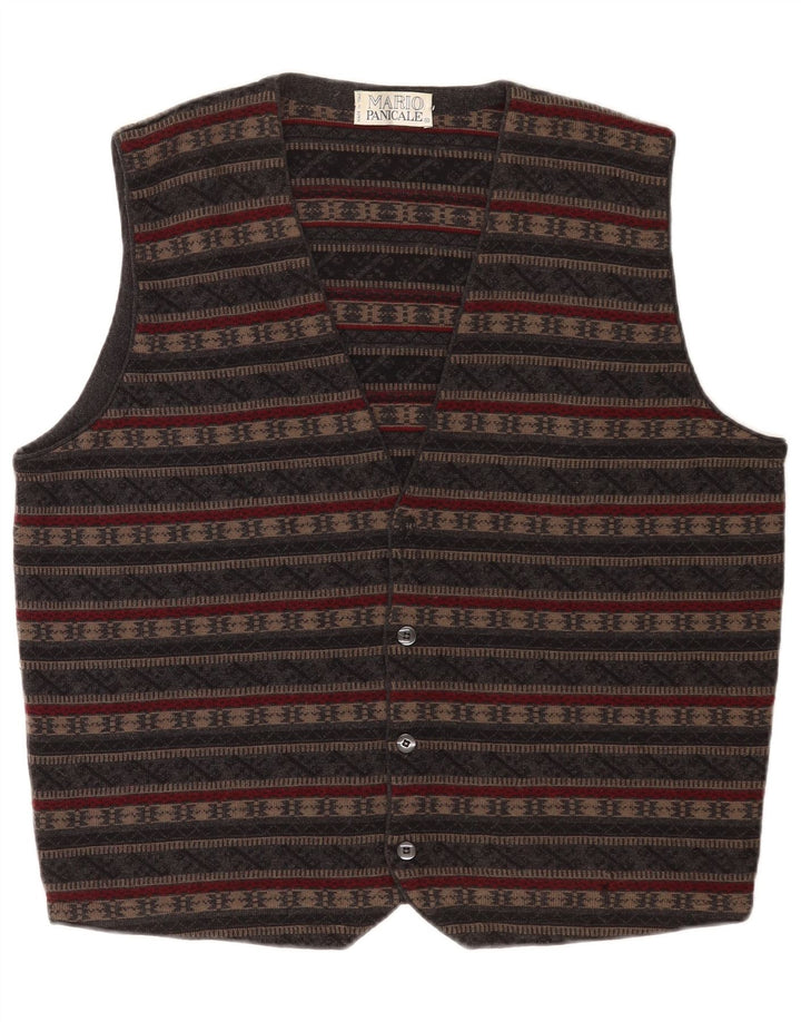 Vestă vintage pentru bărbați din lână virgină, gri mediu, din Fair Isle