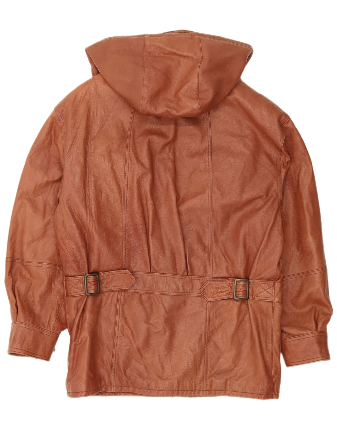 Palton din piele cu glugă pentru bărbați VINTAGE IT 48 din piele maro medie