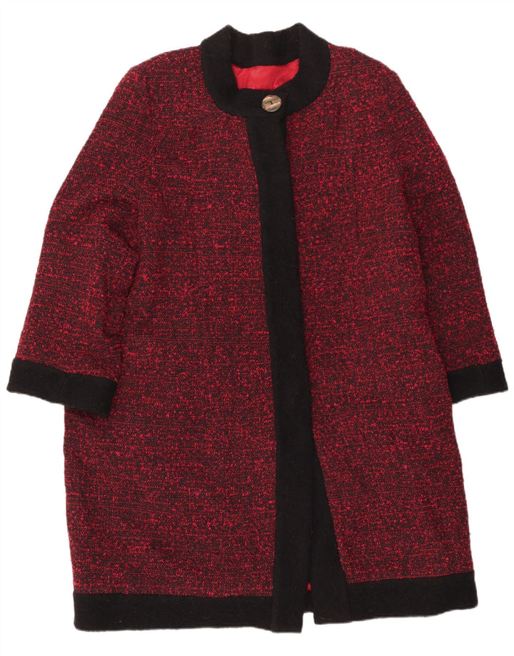 VINTAGE Womens Overcoat UK 16 Large Burgundy Flecked