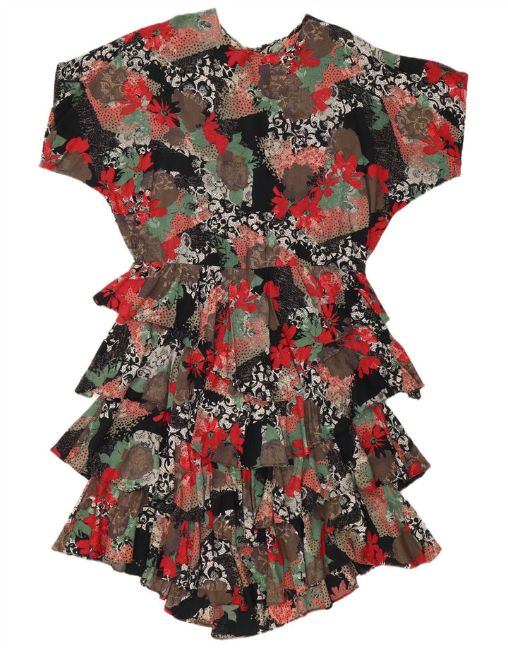 VINTAGE Womens Tiered Dress UK 14 Medium Multicoloured Floral