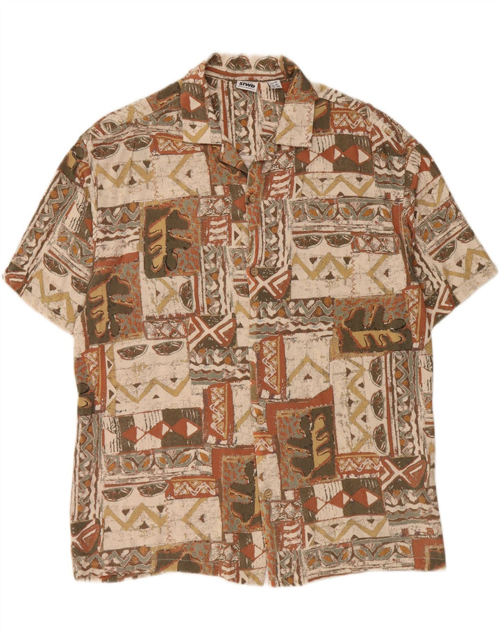 Cămașă cu mânecă scurtă pentru bărbați PULL & BEAR Mărimea 38 Medium Bej Patchwork